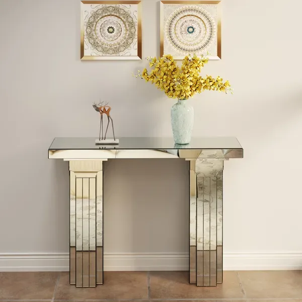 Mirrored Console Table Wide Bling Silver Mirror Entryway Desk Modern Rectangle Sofa Table Entryway Tables For Living Room--Self-pickup Is Not Supported