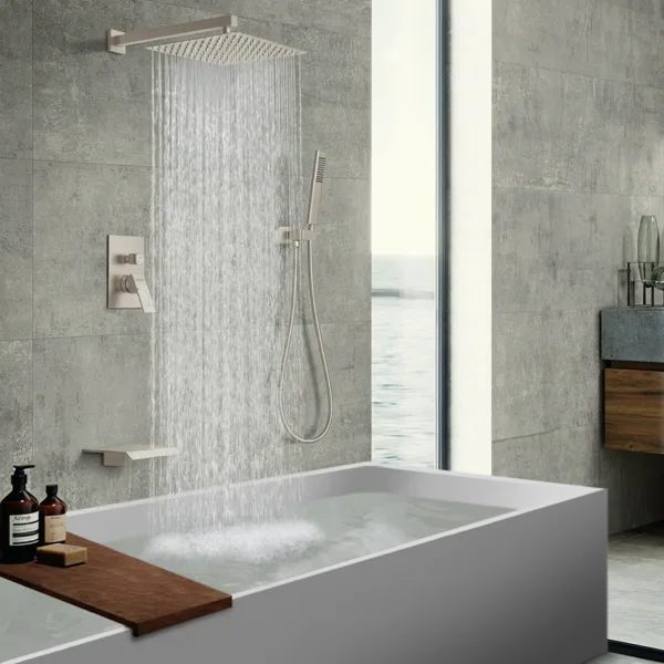 Male NPT Brushed Nickel Shower System, 12 Inch Shower Fixtures Rain Shower Head With Handheld Shower Spray, Wall Mount[Unable Ship Weekends view 4