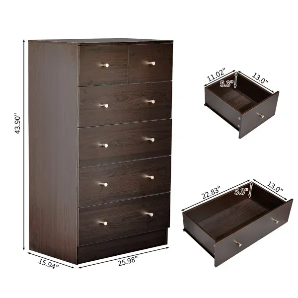 Brown Particleboard With A Textured Melamine Finish, 66*40*111cm, 4+2 Drawer Cabinet, Matte Gold Handles view 2