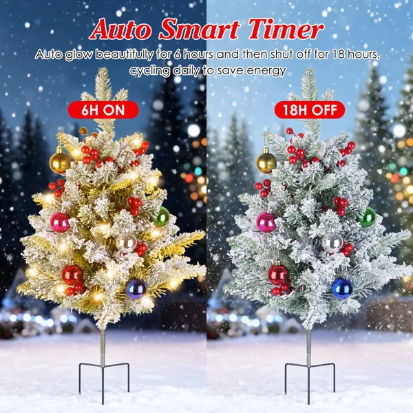 50 LED Lifelike Artificial Christmas Tree - 8 Lighting Modes, Auto 6H/18H Timer & IP44 Waterproof, Battery Operated Mini Tree With Red view 4