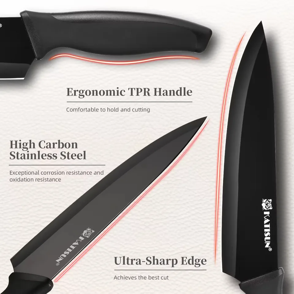 15-Piece Color-Coded Kitchen Knife Set With High-Carbon Chef Knives, Ergonomic Black Non-Slip TPR Soft Handles, And Built-In Knife Sharpener view 4