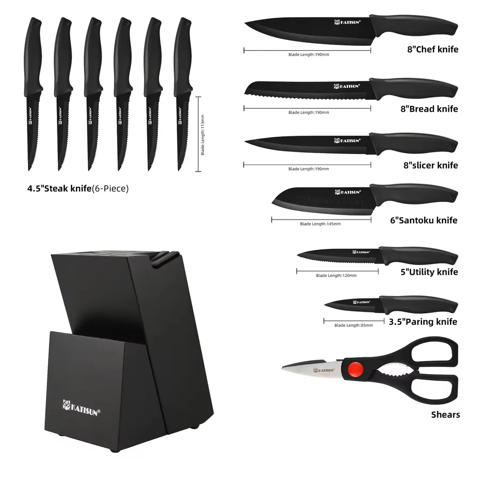 15-Piece Color-Coded Kitchen Knife Set With High-Carbon Chef Knives, Ergonomic Black Non-Slip TPR Soft Handles, And Built-In Knife Sharpener view 3