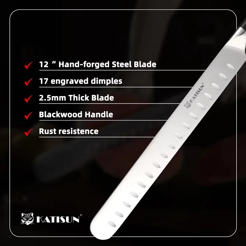 10-inch Carbon Steel Chef Knife For Beef, Turkey, And Ham, With Triple Rivet Handle view 4