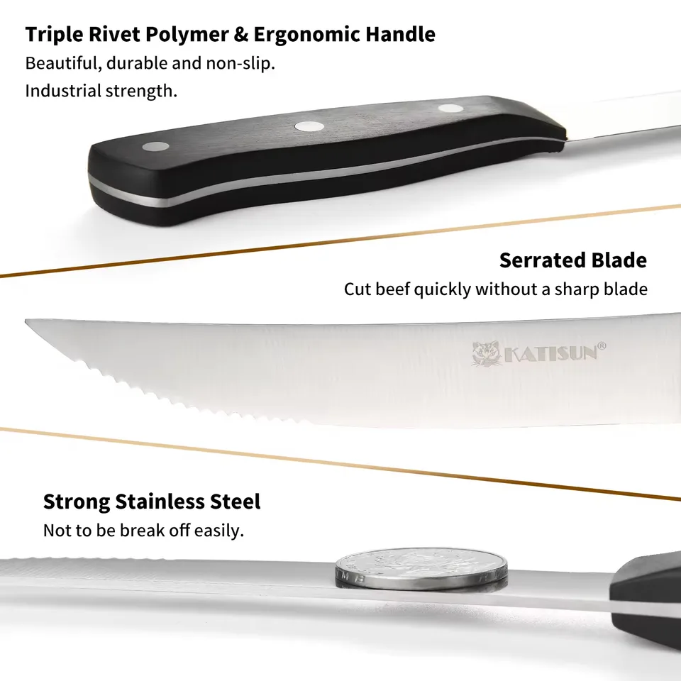 8-Piece 4.5-Inch Steak Knife Set, Carbon Steel Double Bevel, With Eco-Friendly POM Handles And Gift Box view 2