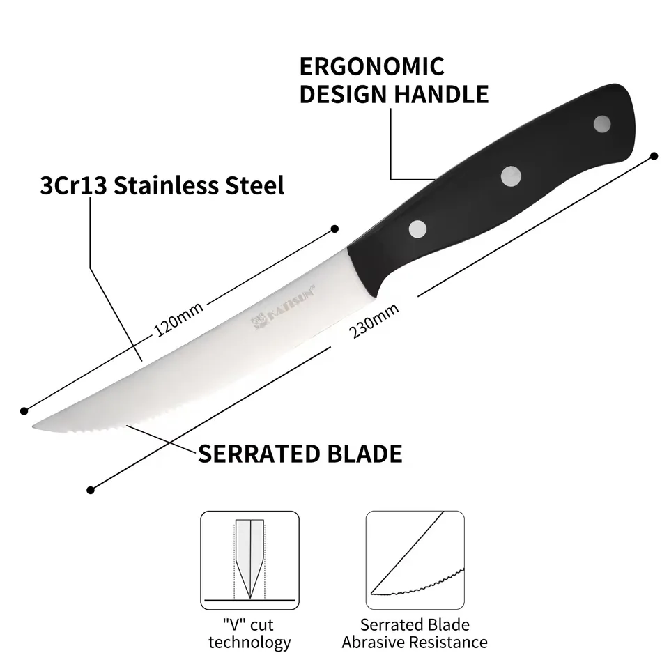 8-Piece 4.5-Inch Steak Knife Set, Carbon Steel Double Bevel, With Eco-Friendly POM Handles And Gift Box view 4