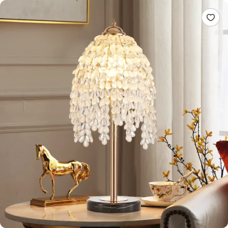 19 Inch Height Elegant Crystal Table Lamp Vintage Waterfall Design With Teardrop Grape Crystal Bead String Shades And Marble Textured Base view 2