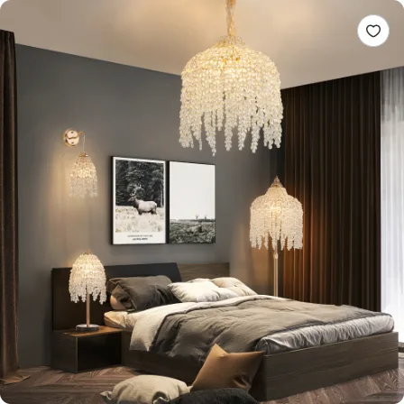 19 Inch Height Elegant Crystal Table Lamp Vintage Waterfall Design With Teardrop Grape Crystal Bead String Shades And Marble Textured Base view 3