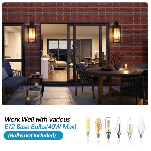 26H 1ps Modern Outdoor Wall Lanterns With Black Metal Frame And Clear Glass, 4 E12 Bulb Socket, Weatherproof Wall Sconces For Porch, Garden view 4