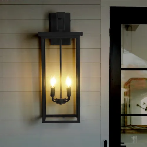 26H 1ps Modern Outdoor Wall Lanterns With Black Metal Frame And Clear Glass, 4 E12 Bulb Socket, Weatherproof Wall Sconces For Porch, Garden view 2