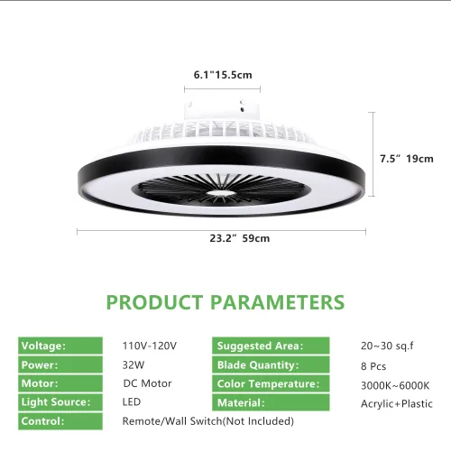 23 Inch Black Ceiling Fan Light With LED RGB  Dimmable & Color-Changing, APP & Remote Control, Modern Smart Ceiling Fan For Living Room, Bedroom, And Dining Room Silent-6Speed-Reversible-DC Motor view 3