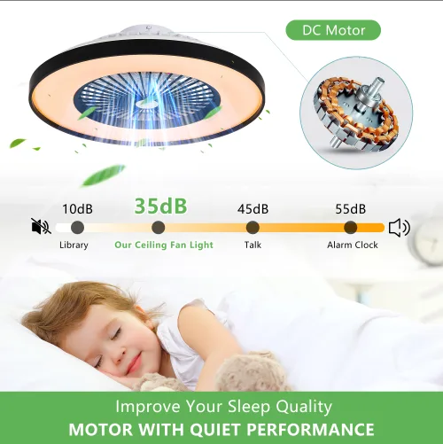 23 Inch Black Ceiling Fan Light With LED RGB  Dimmable & Color-Changing, APP & Remote Control, Modern Smart Ceiling Fan For Living Room, Bedroom, And Dining Room Silent-6Speed-Reversible-DC Motor view 2