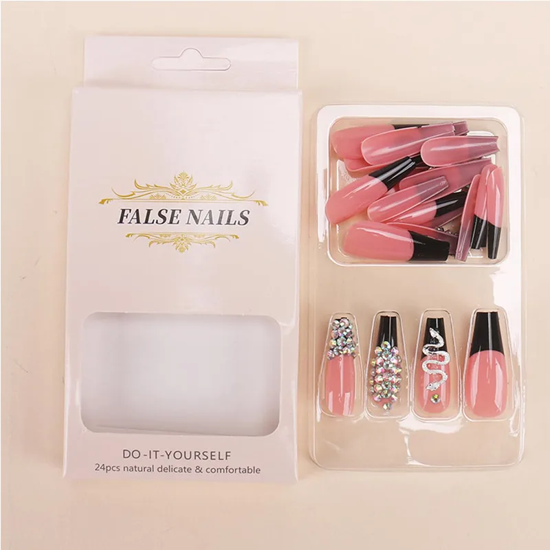 24 PCS Diamond Snake Nail Art, Long Length Long Water Pipe Fake Nails,Square Head Nail Tips False Nail view 3