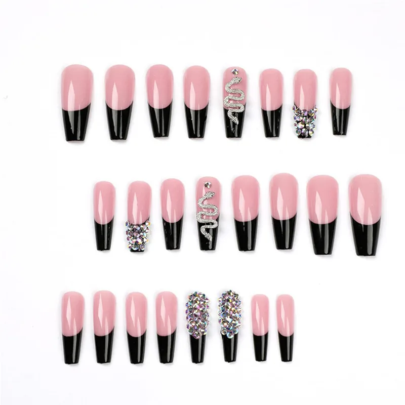 24 PCS Diamond Snake Nail Art, Long Length Long Water Pipe Fake Nails,Square Head Nail Tips False Nail view 2