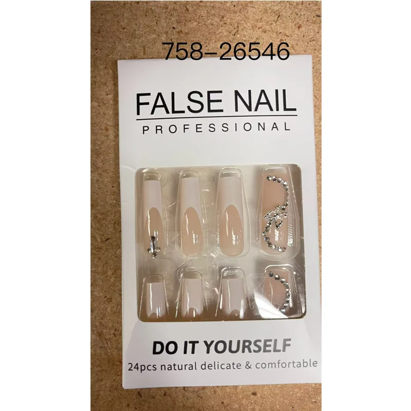 24 PCS White Flower Diamond Butterfly Nail Art, Long Length Long Water Pipe Fake Nails,Square Head Nail Tips False Nail view 4