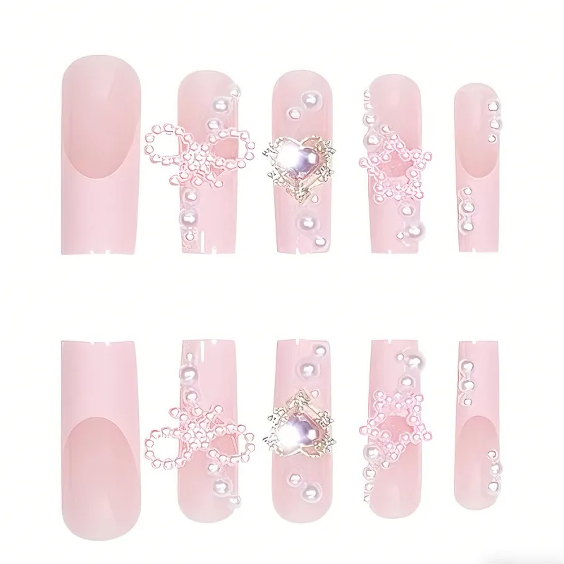 24 PCS Bowbowknot Nail Art, Long Length Long Water Pipe Fake Nails,Square Head Nail Tips False Nail view 2