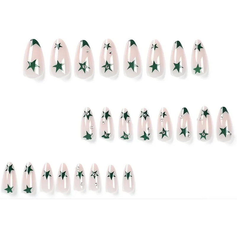 24 PCS Green Star Nail Art, Length Long Water Pipe Fake Nails, Had Nail Tips False Nail view 2