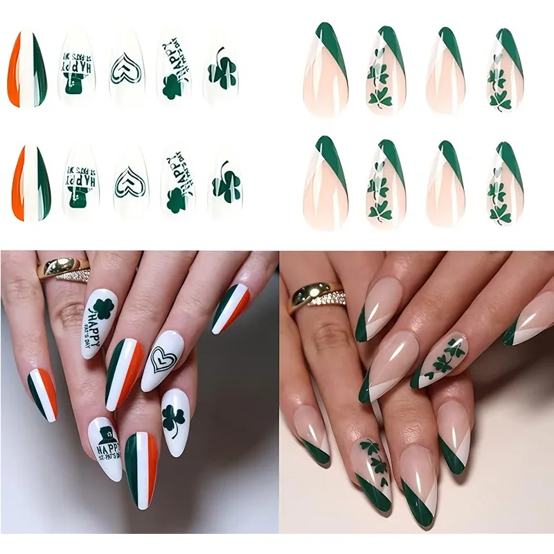 24 PCS Clover Nail Art, Length Long Water Pipe Fake Nails, Had Nail Tips False Nail view 2
