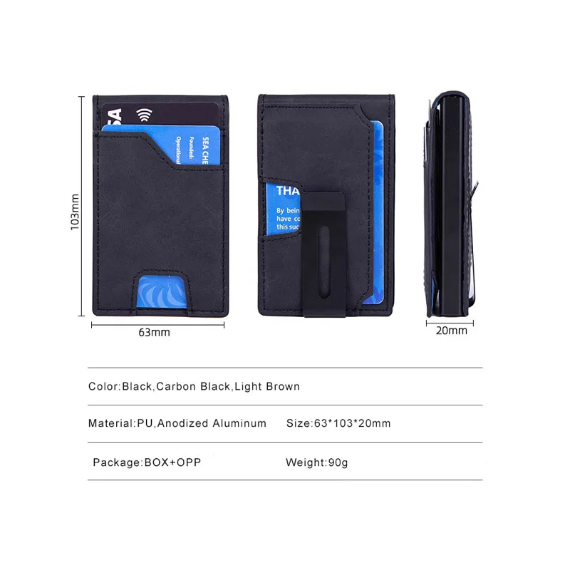Men's Slim Wallet With Pop Up Card Holder, RFID Blocking, Minimalist Design With Large Card Capacity, Money Clip view 3