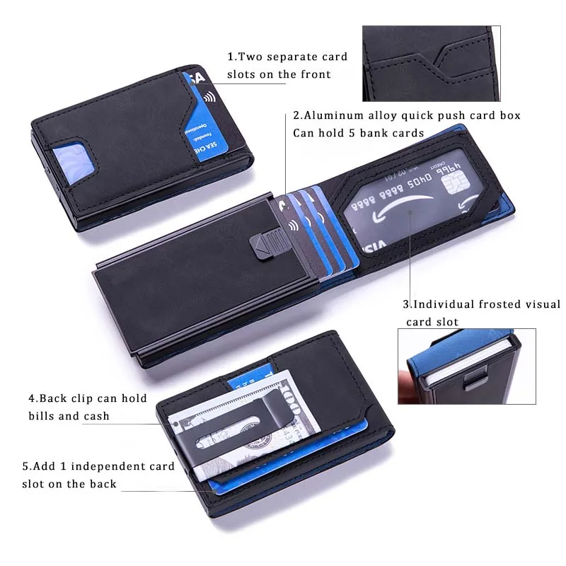Men's Slim Wallet With Pop Up Card Holder, RFID Blocking, Minimalist Design With Large Card Capacity, Money Clip view 4