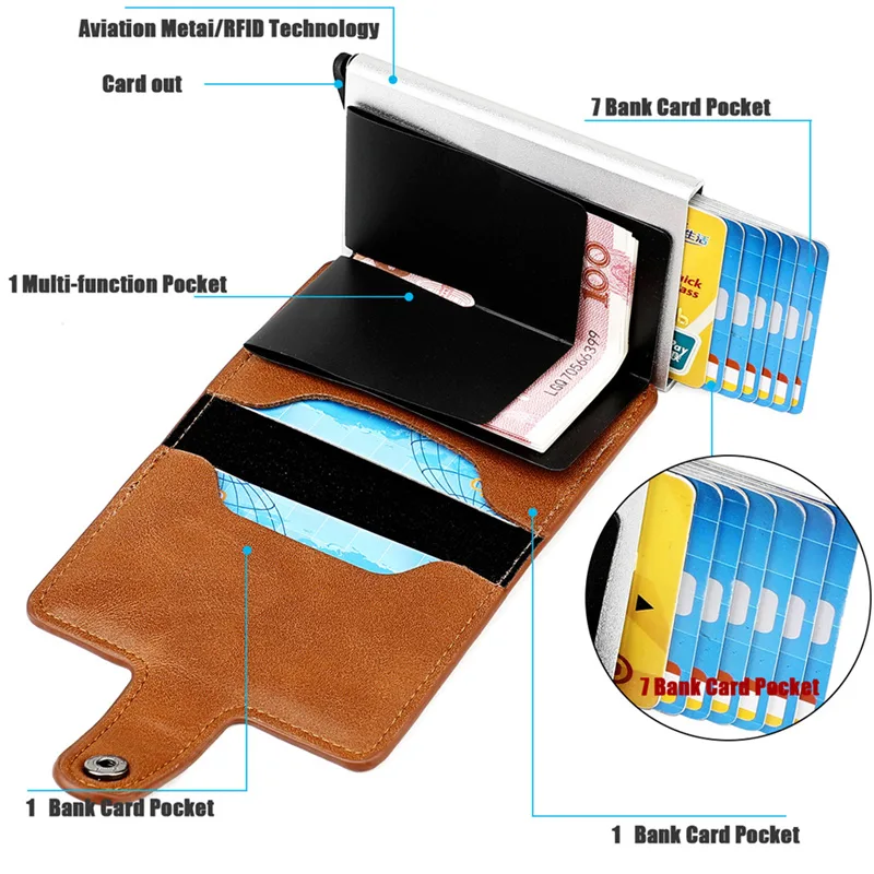Brown Wallet, Men's Blocking Card Holder Wallet With Hasp Closure,Credit Gifts For Men view 6