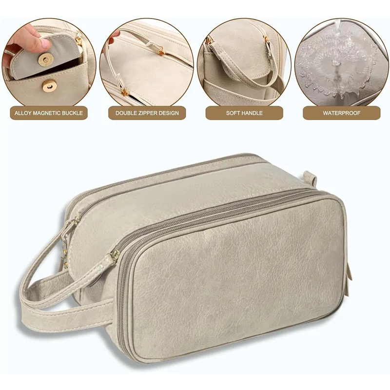 Travel Toiletry Bag For Women Men, Large Travel Toiletry Organizer Makeup Bag, Hanging Cosmetic Bag Kit Leather Skin Care Waterproof Shaving Bag view 2