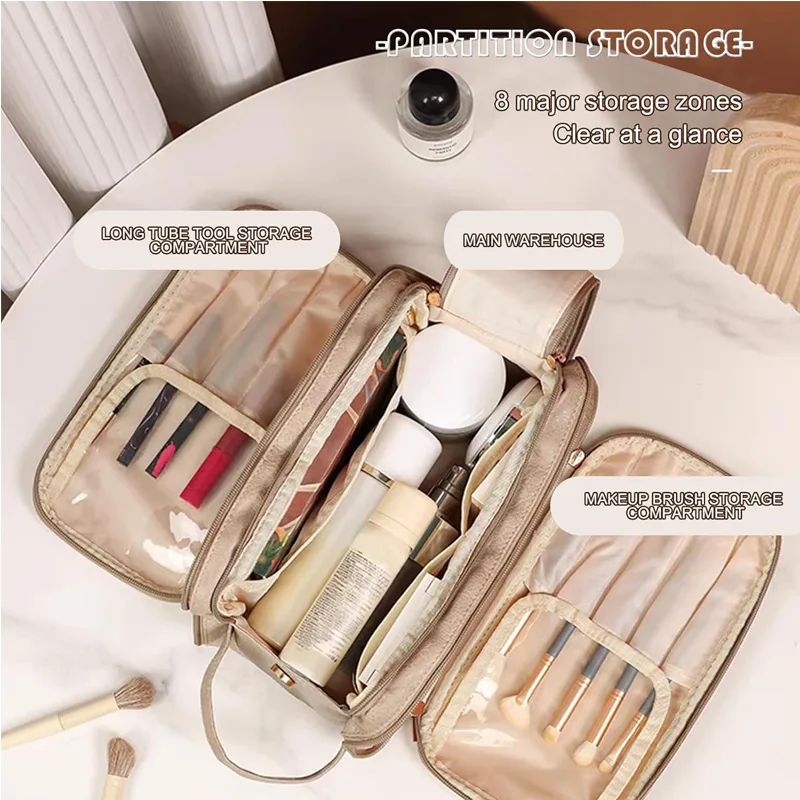 Travel Toiletry Bag For Women Men, Large Travel Toiletry Organizer Makeup Bag, Hanging Cosmetic Bag Kit Leather Skin Care Waterproof Shaving Bag view 4
