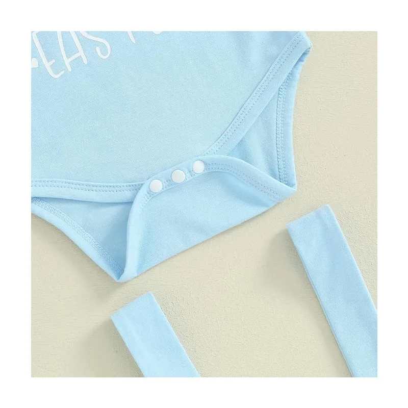 3pcs Set Baby Costume Set, Long Sleeved Letter Rabbit Print Jumpsuit, Carrot Print Suspender Pants, Hat Set view 3