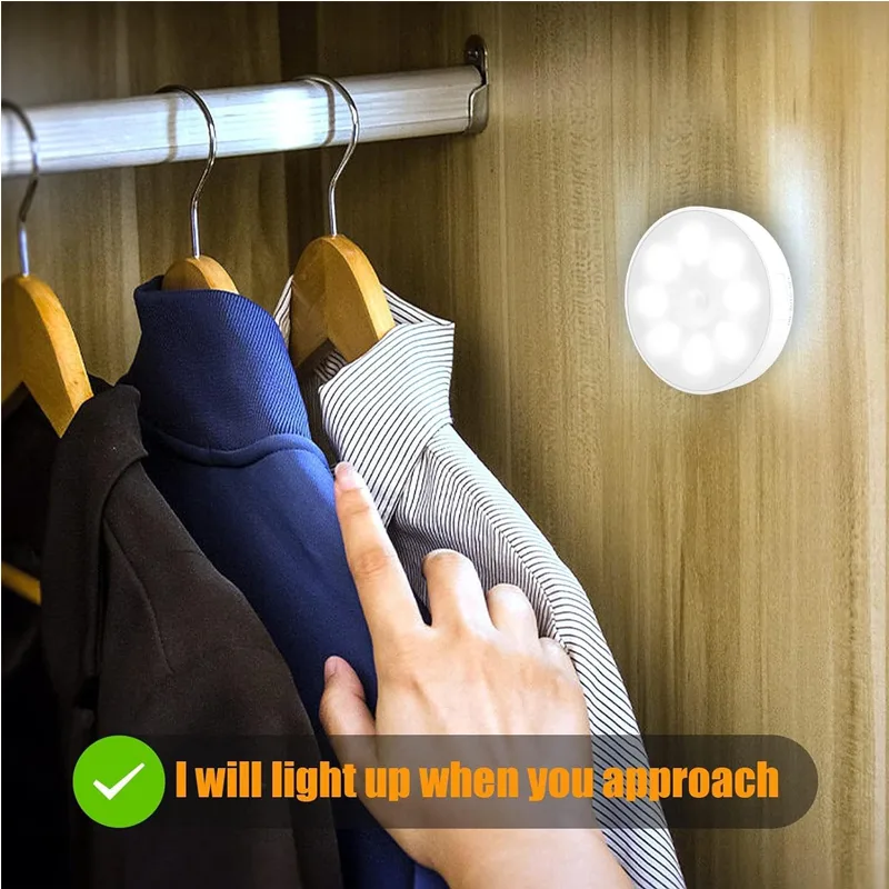 6 Pcs Under Cabinet Lights 16 LEDs Wireless Motion Sensor Light Puck Light, 3 Color Temps Dimmable 3000-6000K, Rechargeable Closet Lights view 3