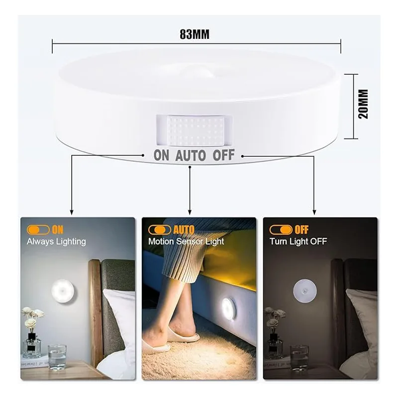 6 Pcs Under Cabinet Lights 16 LEDs Wireless Motion Sensor Light Puck Light, 3 Color Temps Dimmable 3000-6000K, Rechargeable Closet Lights view 4