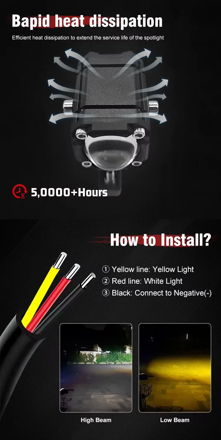2pcs M5 Spotlight Ultra Bright LED Fog Lights, Headlights, Motorcycles, Cars, Projectors, Waterproof, Universal, Suitable For Motorcycles, SUV, Small, Auxiliary, Spotlight, 12W view 4