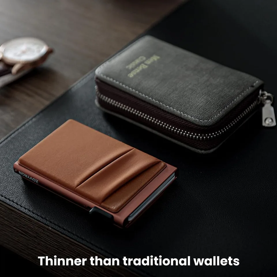 Slim Minimalist Wallet With ID Window,Pop Up Card Holder With Money Pocket Smart Wallet For Men RFID Blocking Metal Card Case view 5
