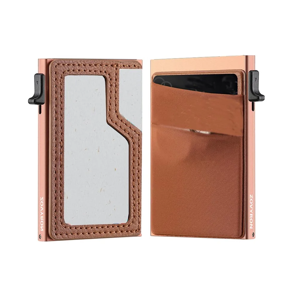 Slim Minimalist Wallet With ID Window,Pop Up Card Holder With Money Pocket Smart Wallet For Men RFID Blocking Metal Card Case view 1