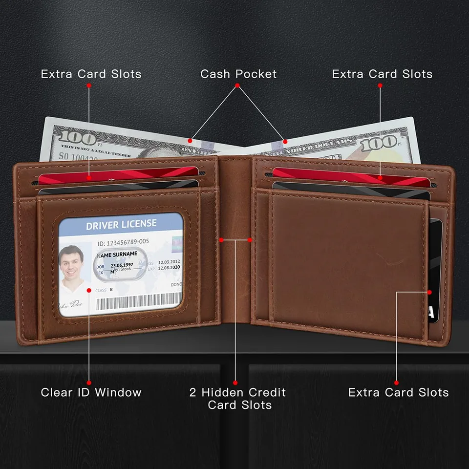 Real Leather Wallet For Men,Slim Bifold Wallet Minimalist Front Pocket Design, RFID Mens Wallet With Money Pocket,ID Window, Hold Up To 11 view 5