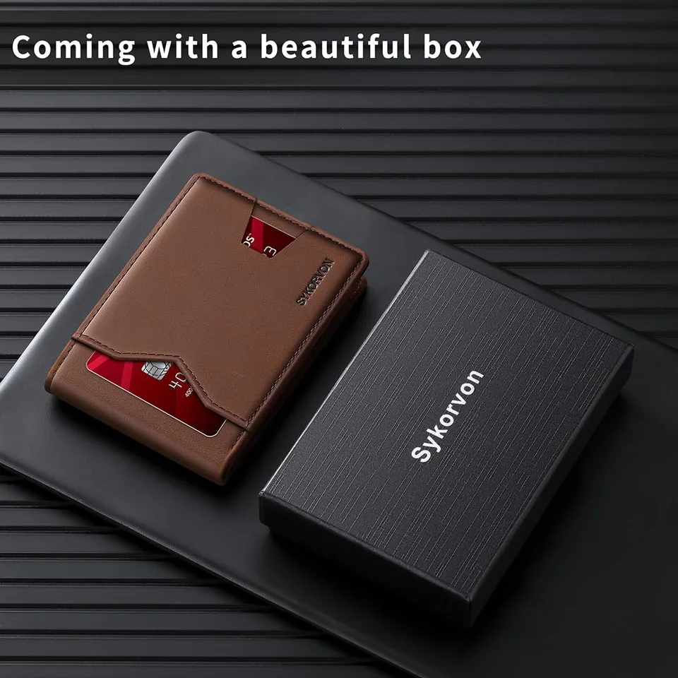 Real Leather Wallet For Men,Slim Bifold Wallet Minimalist Front Pocket Design, RFID Mens Wallet With Money Pocket,ID Window, Hold Up To 11 view 3