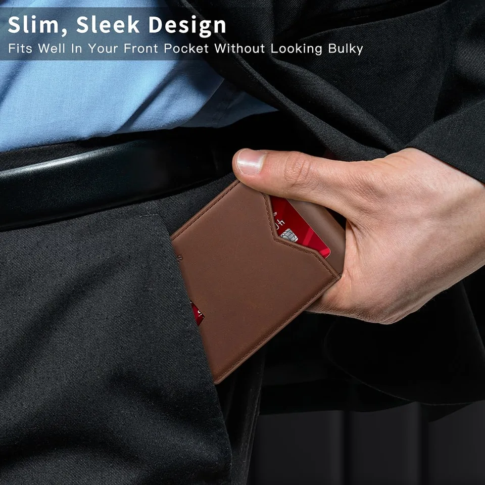 Real Leather Wallet For Men,Slim Bifold Wallet Minimalist Front Pocket Design, RFID Mens Wallet With Money Pocket,ID Window, Hold Up To 11 view 2