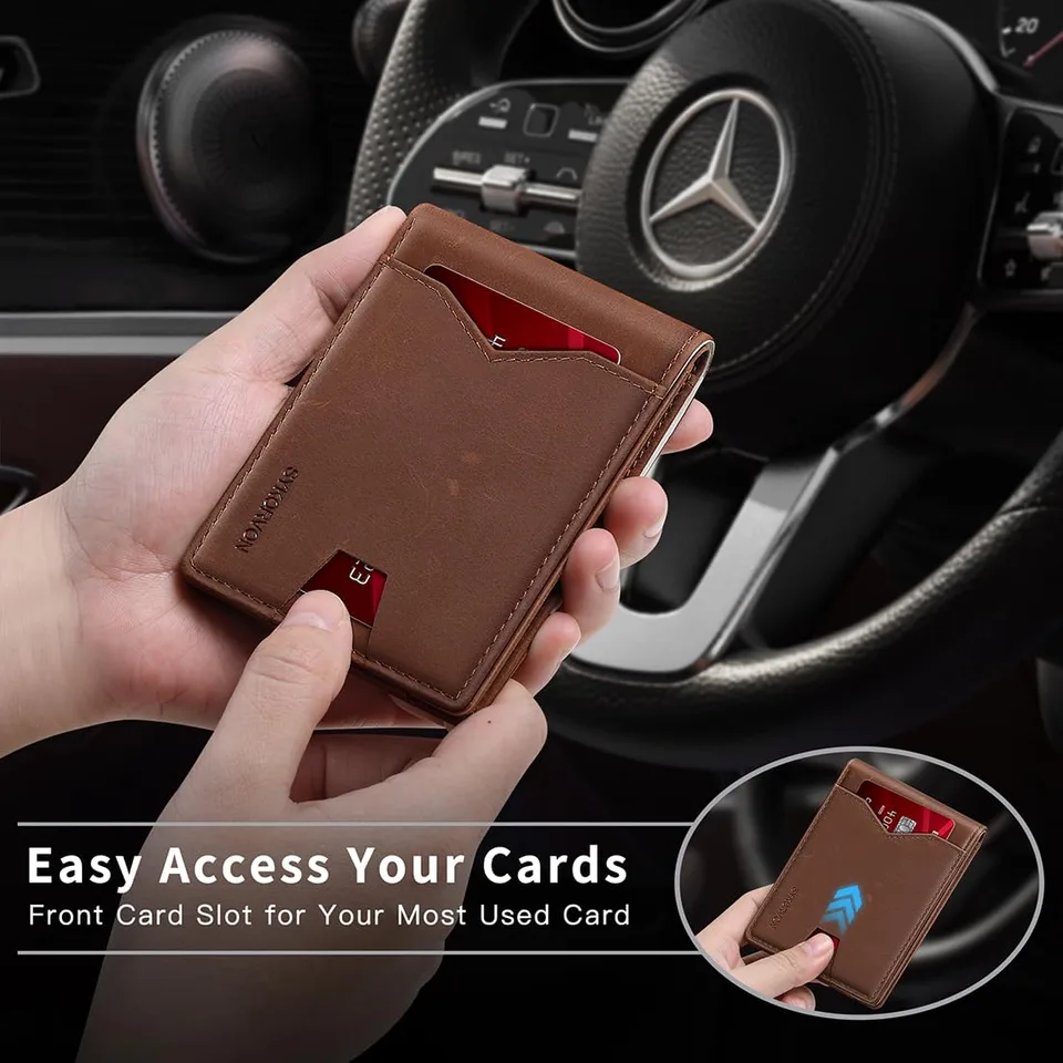 Real Leather Wallet For Men,Slim Bifold Wallet Minimalist Front Pocket Design, RFID Mens Wallet With Money Pocket,ID Window, Hold Up To 11 view 1