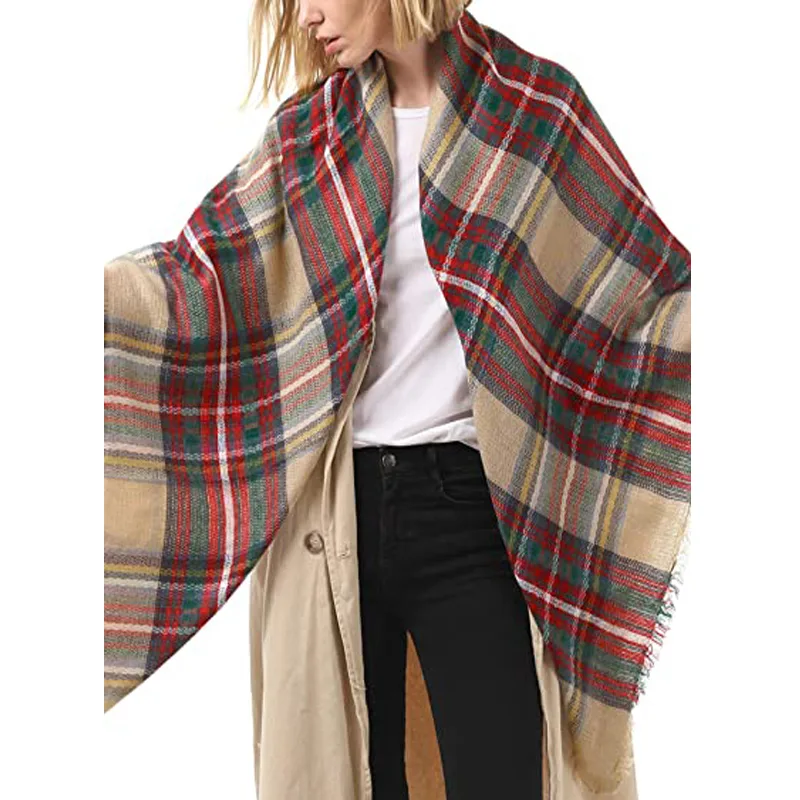 59 X 59in Women Scarf Plaid Tassel Soft Warm Blanket Scarves Womens Shawl Wrap view 4