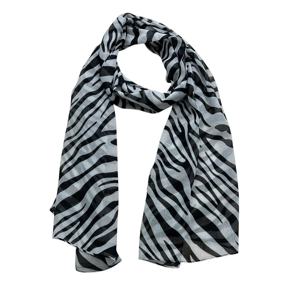 Lightweight Sheer Scarf ,Black White Monochrome Geometric view 2