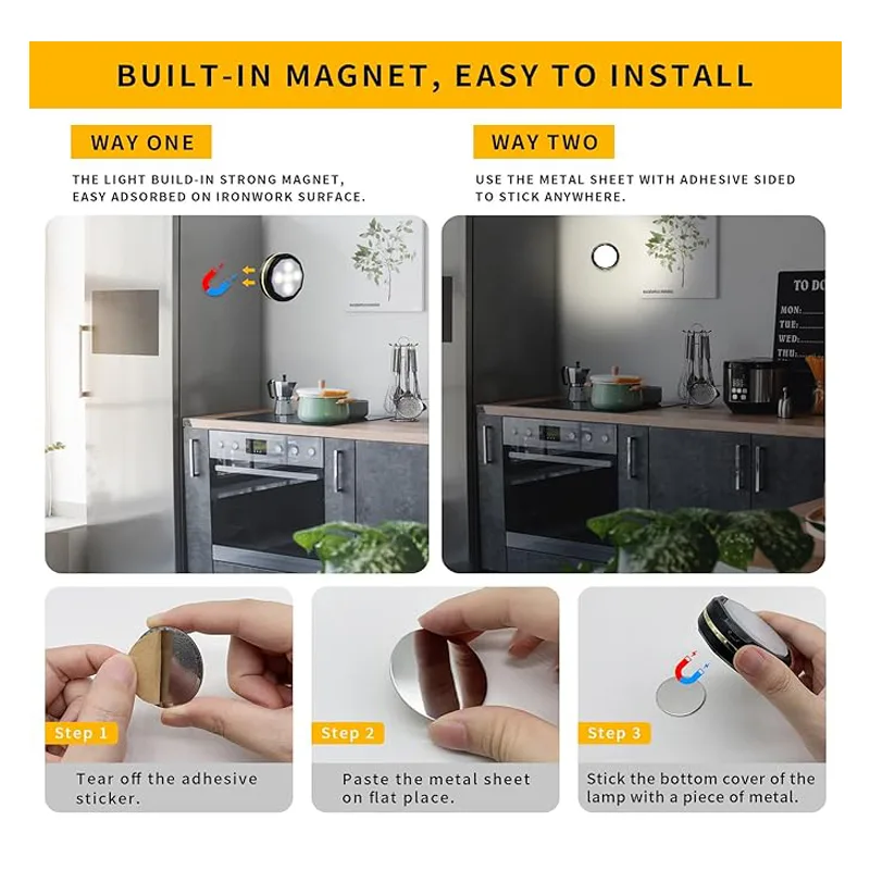 3 Pcs Motion Sensor Lights Indoor, Under Cabinet Light Rechargeable, Wireless LED Closet Lights Night Light view 2
