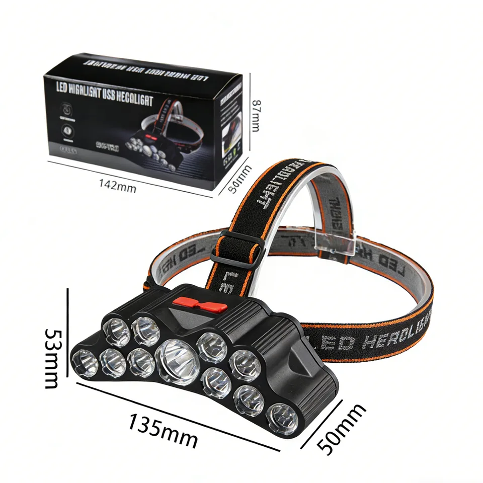 11 LED USB Rechargeable Flashlight With Builtin 18650 Battery Strong Light Camping Adventure Fishing Head Light Headlamp view 2