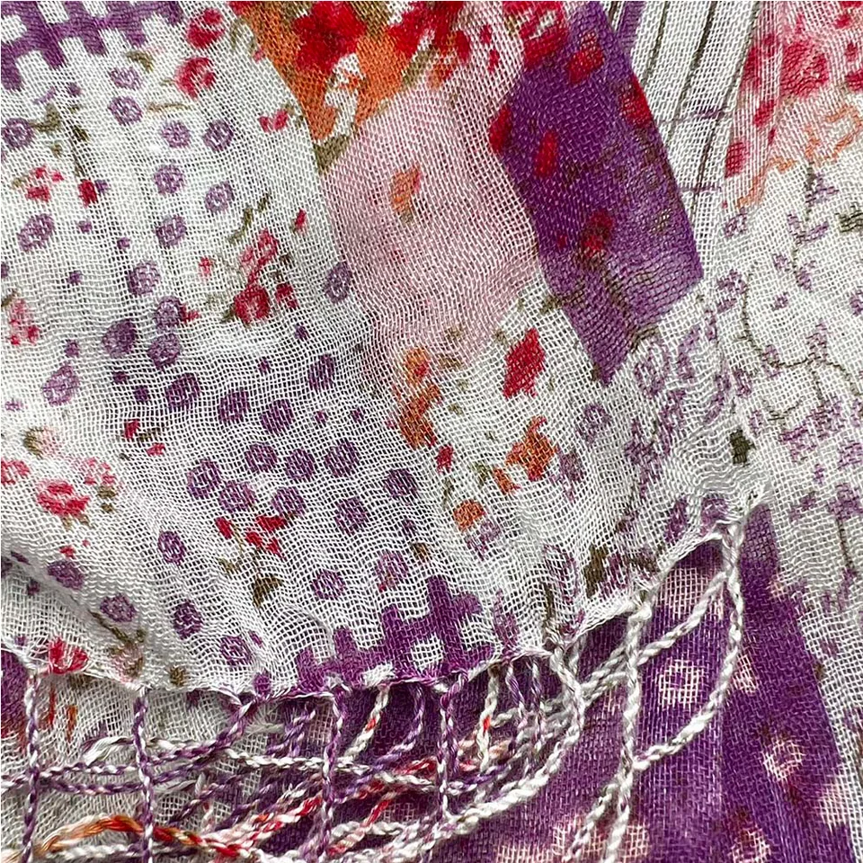 Purple Printed Viscose Scarf - Lightweight Long Scarf 63inchx23inch view 4