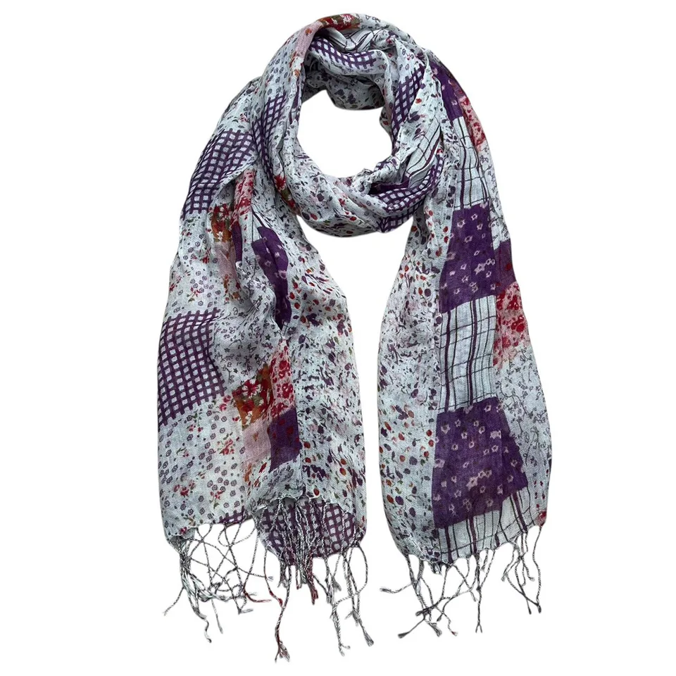 Purple Printed Viscose Scarf - Lightweight Long Scarf 63inchx23inch view 3
