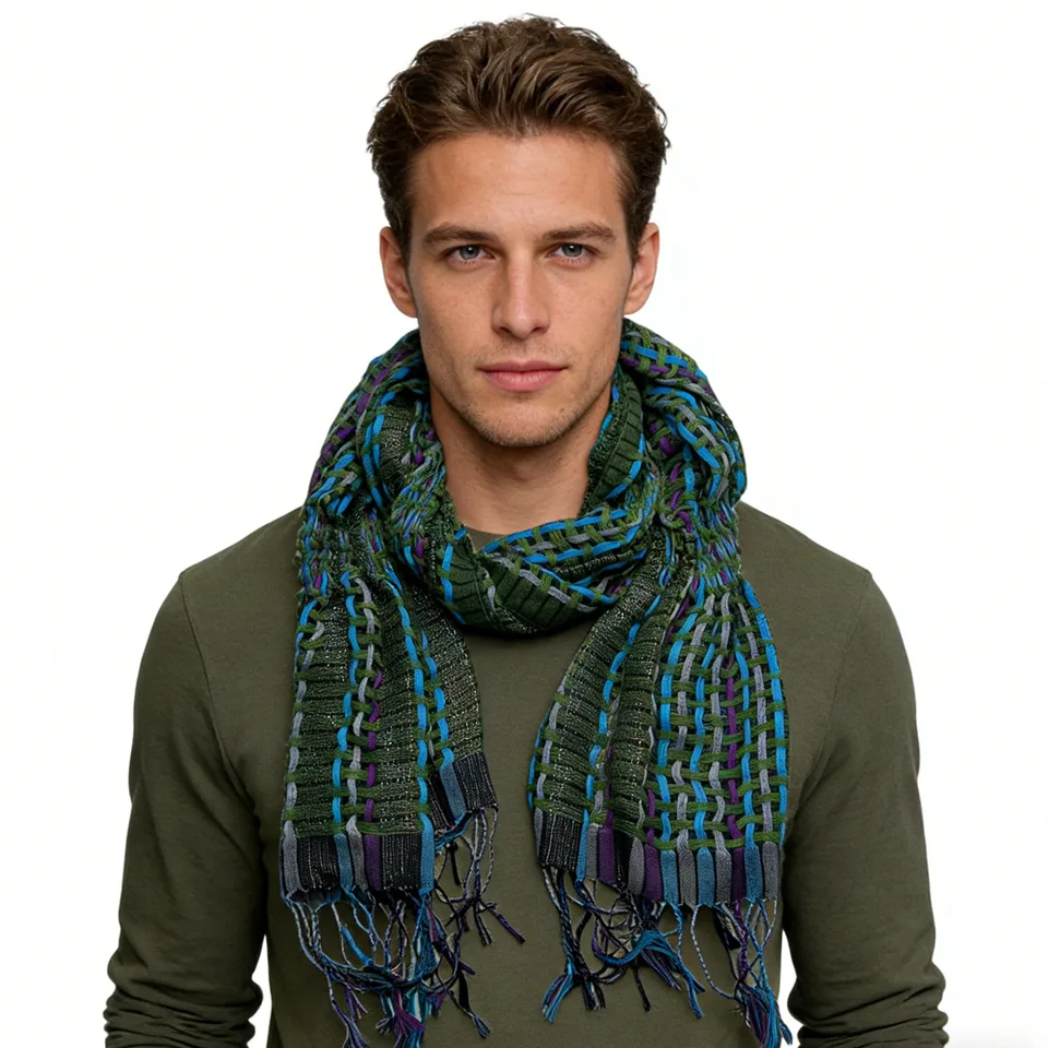 Olive Yarn-Dyed Polyester Scarf - Military Chic Scarf 66inchx23inch view 3