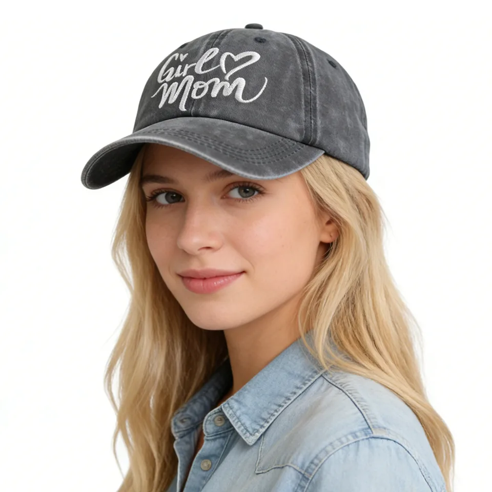 Girl Mom Hats For Women, Adjustable Embroidered Wash Cotton Baseball Cap view 3