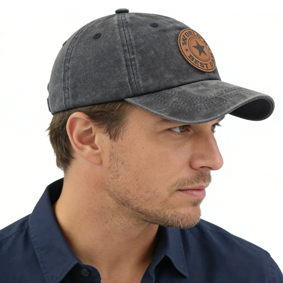 World's Best Dad For Man, Adjustable Embroidered Wash Cotton Baseball Cap view 3