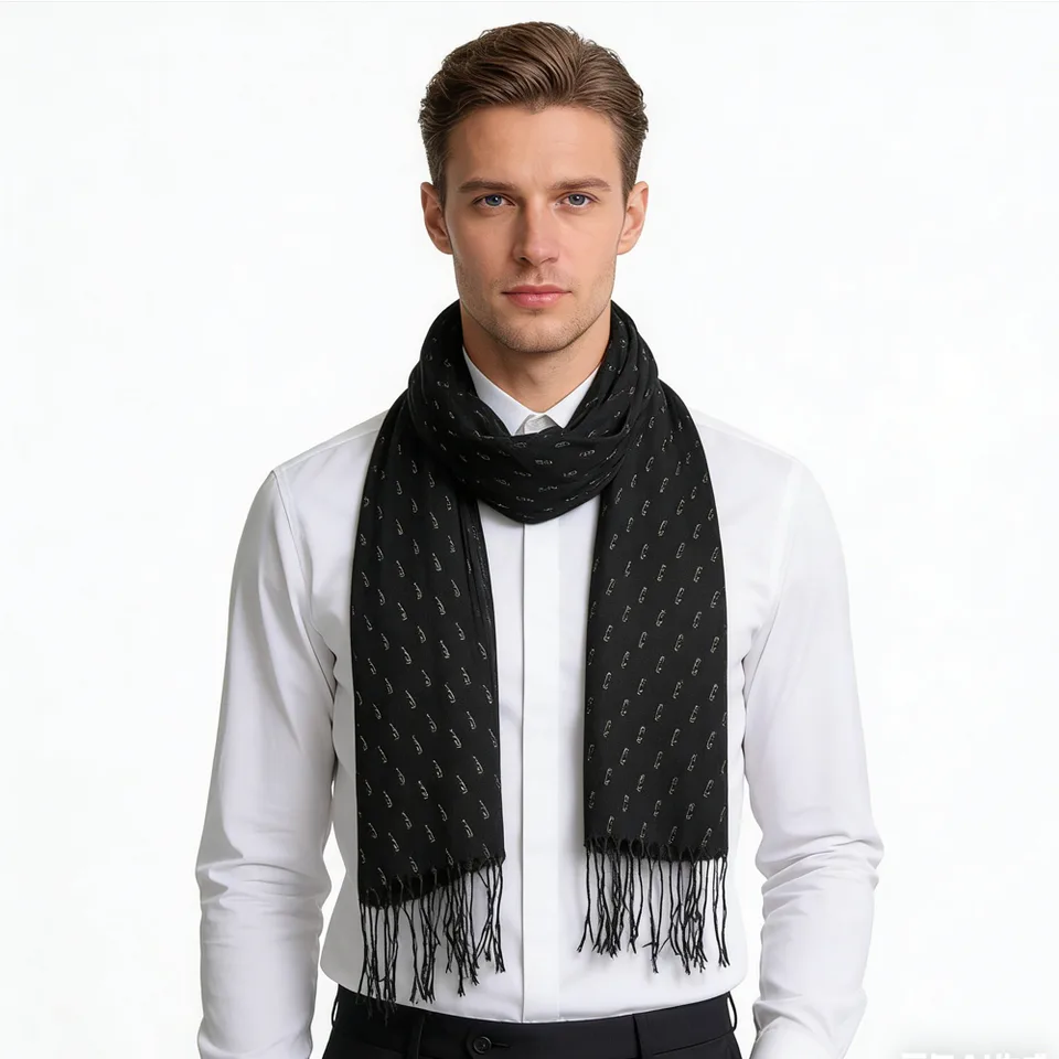 Black Printed Viscose Scarf - Elegant Evening Scarf 67inchx26inch view 4