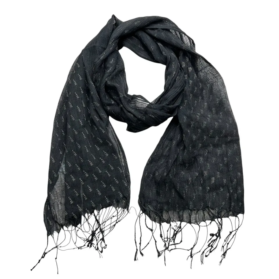 Black Printed Viscose Scarf - Elegant Evening Scarf 67inchx26inch view 3