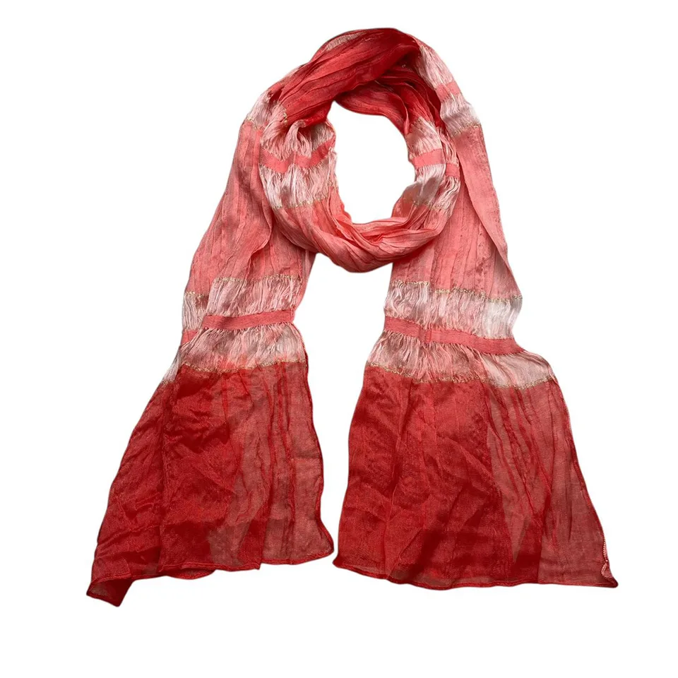 Red Metallic Polyester Scarf - Skinny Long Scarf With Silver Threads 66inchx9.4inch view 2