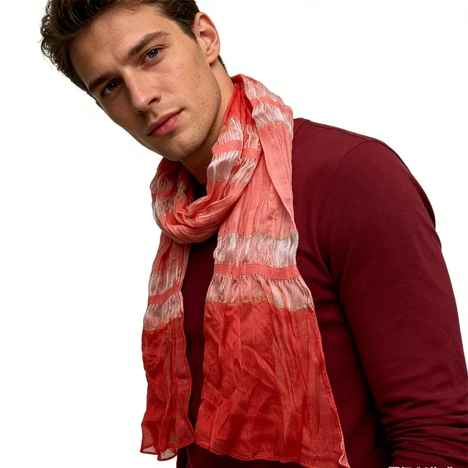 Red Metallic Polyester Scarf - Skinny Long Scarf With Silver Threads 66inchx9.4inch view 4
