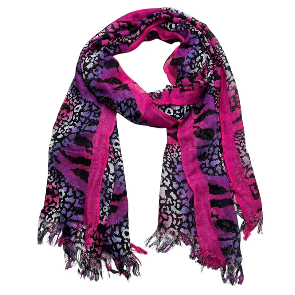 Hot Pink Printed Viscose Scarf - Extra Long Scarf 72inchx22inch view 2